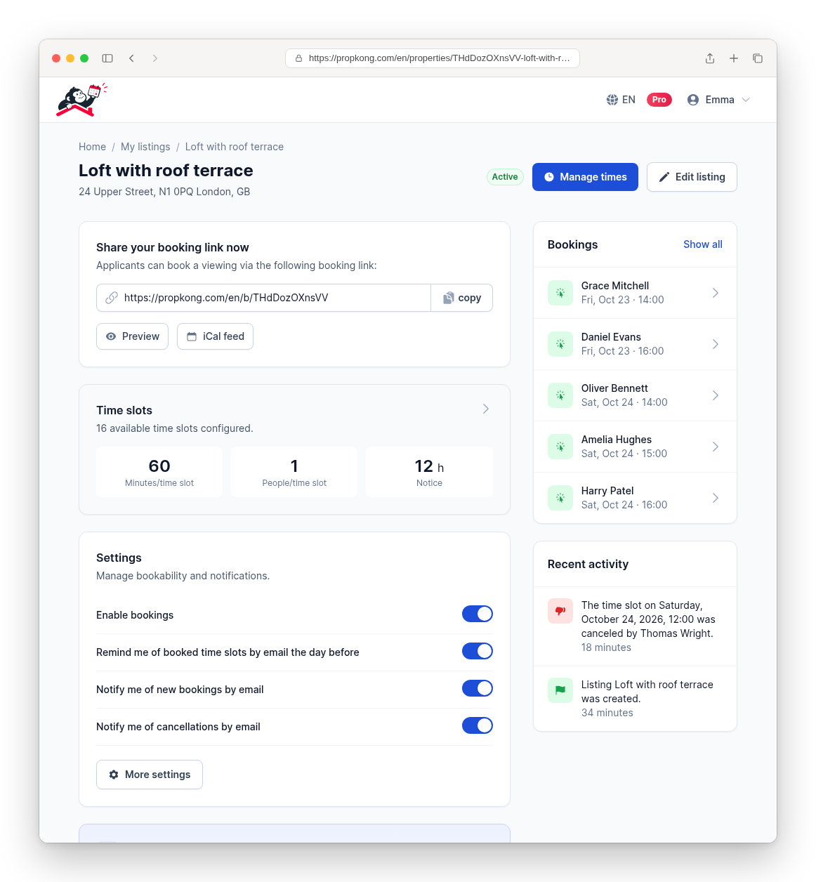 Viewing appointments dashboard