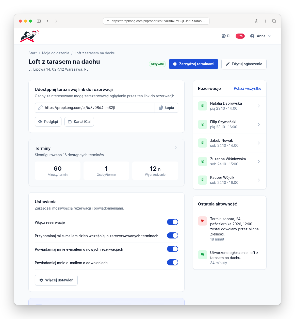 Panel terminów oglądania
